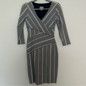 Maeve Amelia Dress Grayish Navy White Fitted Stripped Dress, Faux, XS